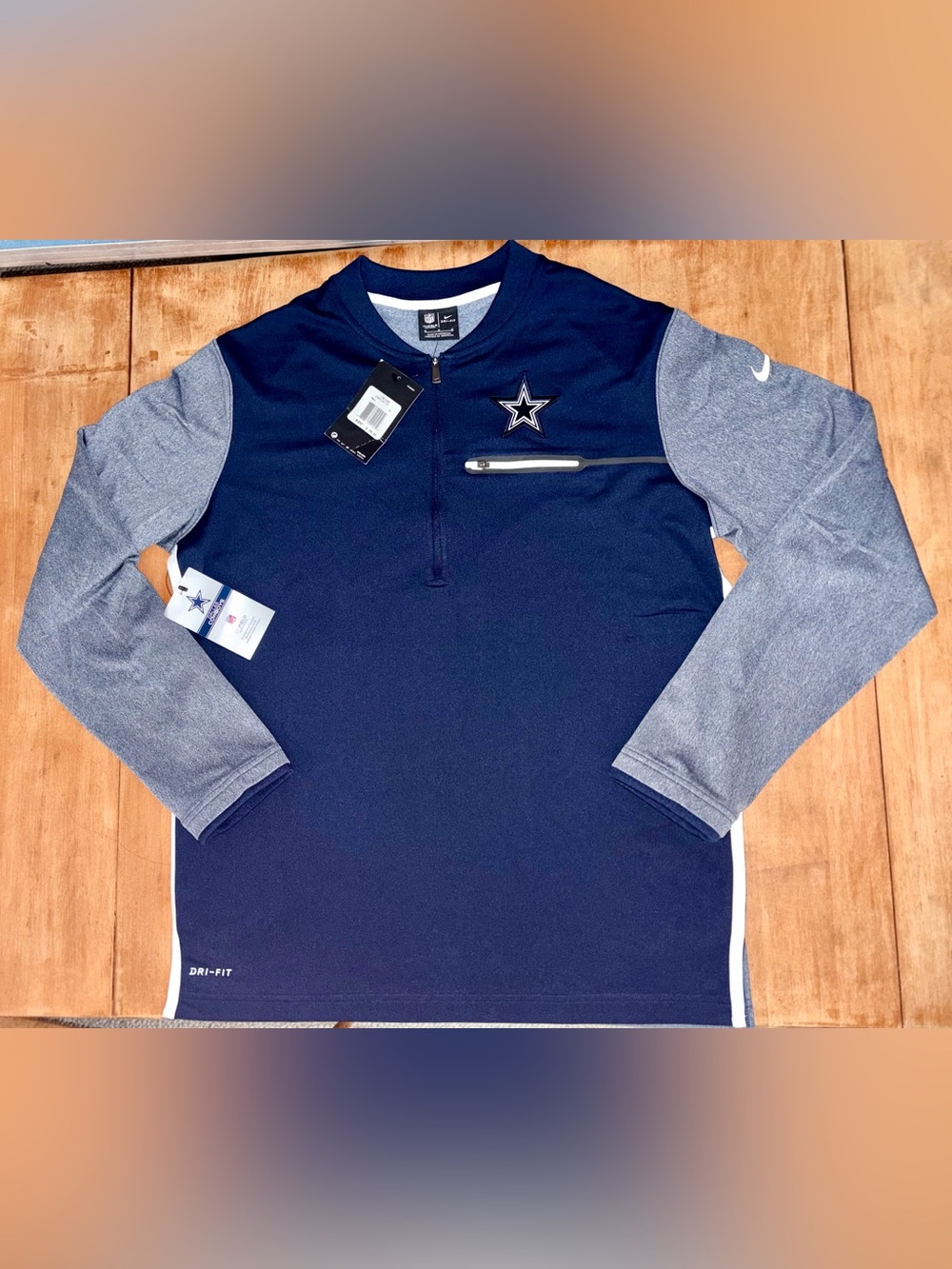 Dallas Cowboys NFL Men's Navy Sideline Coaches Half-Zip Pullover Jacket Medium